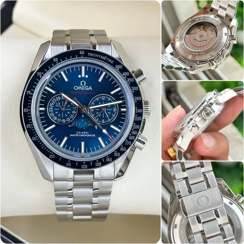 Omega Speedmaster Moonphase Chronograph Blue Dial 4