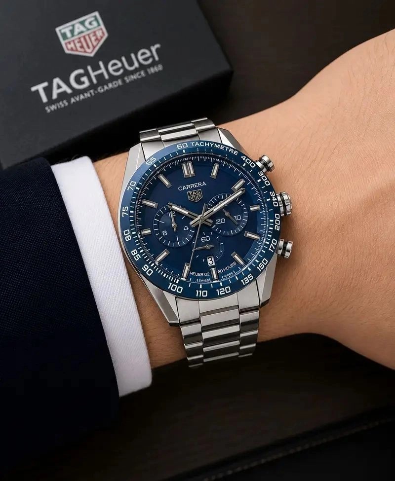 Tag Heuer Carrera Blue Dial Silver Tone Chronograph 1