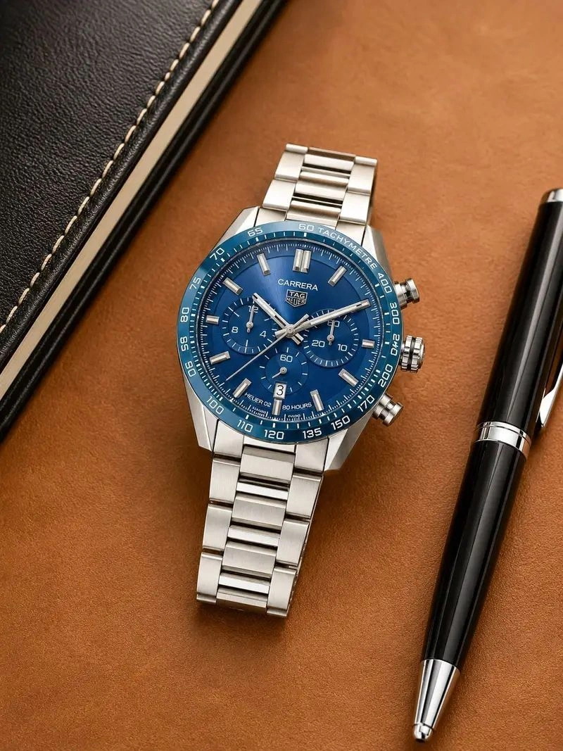 Tag Heuer Carrera Blue Dial Silver Tone Chronograph 4