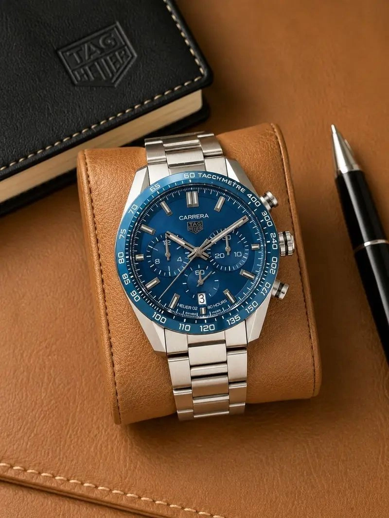 Tag Heuer Carrera Blue Dial Silver Tone Chronograph 5