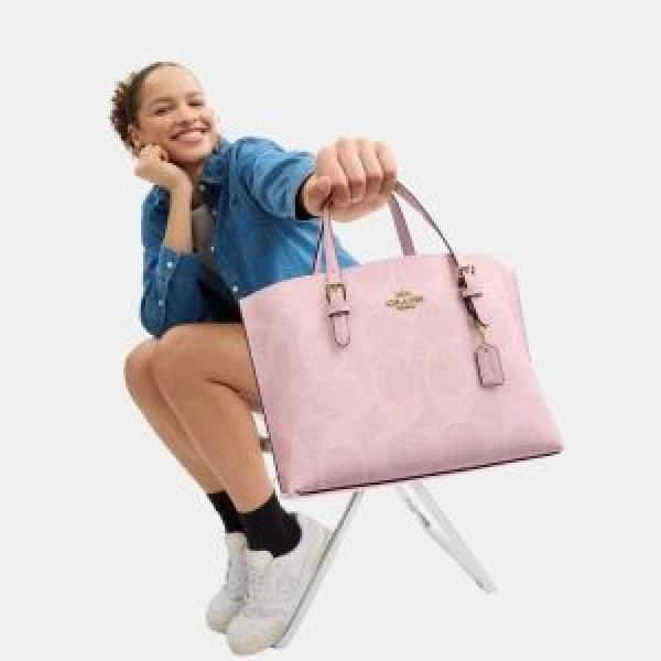 Coac Mollie Tote Bag 25 In Signature Canvas (Powder Pink) with box 5179 3