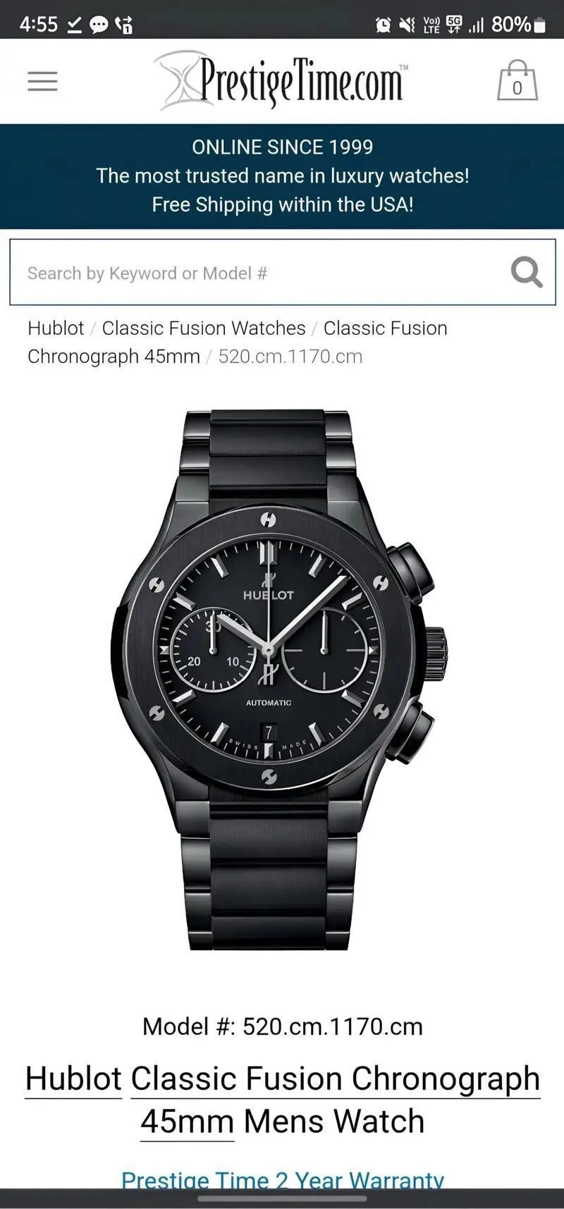 Hublot Big Bang Classic Fusion Chrono Black 5