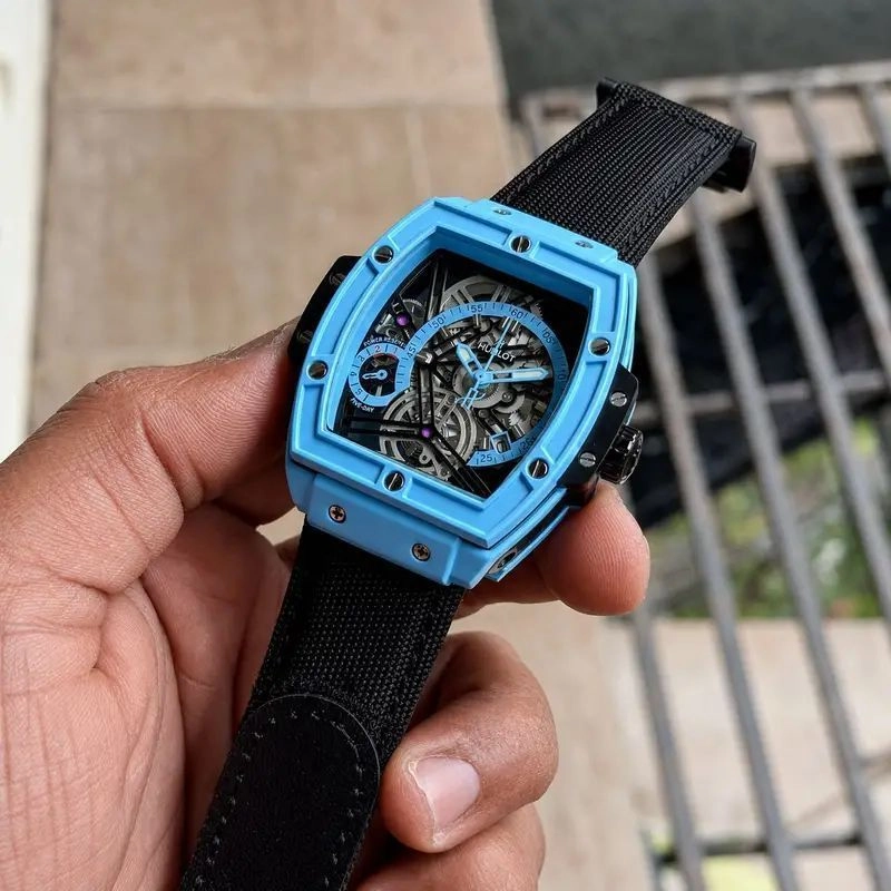 Hublot Skeleton Black Blue Dial 4
