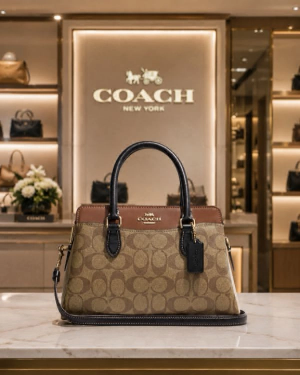 Coac Darcie Carryall Signature Canvas with Brown & Black color scheme With OG Dubble Box Dust Cover 5170 1
