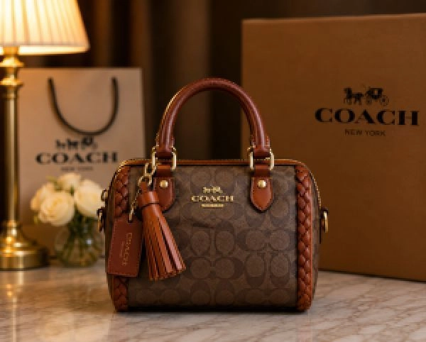 Coacchh Rowan Mini Braided Crossbody Bag With Original Magnet Box & Carry bag 6554