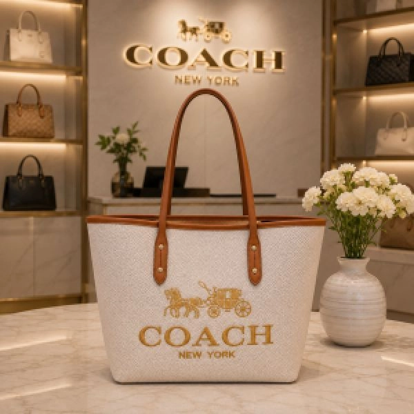 Coac voyager jet set print tote bag with dust bag 5508 2