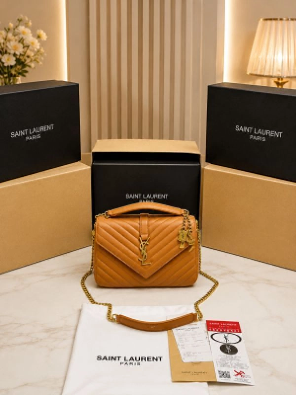 YSL SAINT LAURENT COLLEGE MEDIUM CHAIN BAG khaki dubble box packing 6132 2
