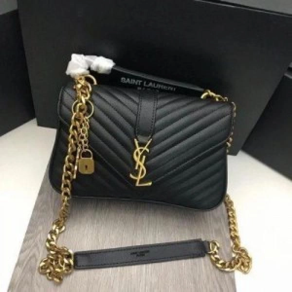 YSL SAINT LAURENT Grain De Poudre Matelasse Chevron Medium Monogram Satchel Black with box 536 (5246) 2