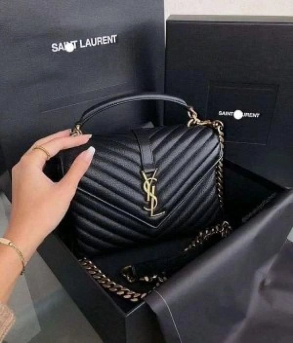 YSL SAINT LAURENT Grain De Poudre Matelasse Chevron Medium Monogram Satchel Black with box 536 (5246) 4