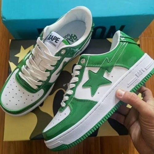 BathinGahpe Bape Sta Patent Leather Green White 1