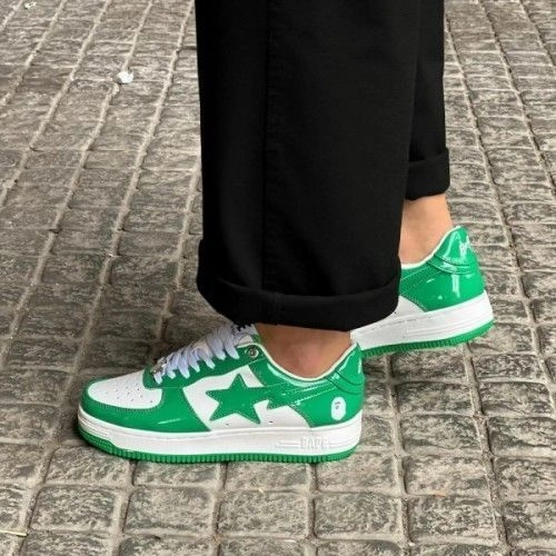 BathinGahpe Bape Sta Patent Leather Green White 2