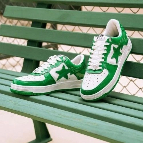 BathinGahpe Bape Sta Patent Leather Green White 3