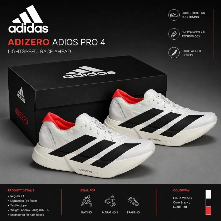 ADIIDAS ADIZERO ADIOS PRO 4 WHITE BLACK RED (FIX) 1