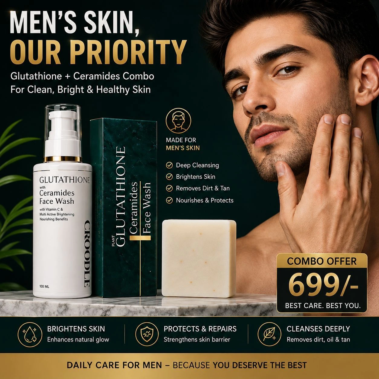 Glutathione ceramides face wash with skin  glowing soap for men skin care 1