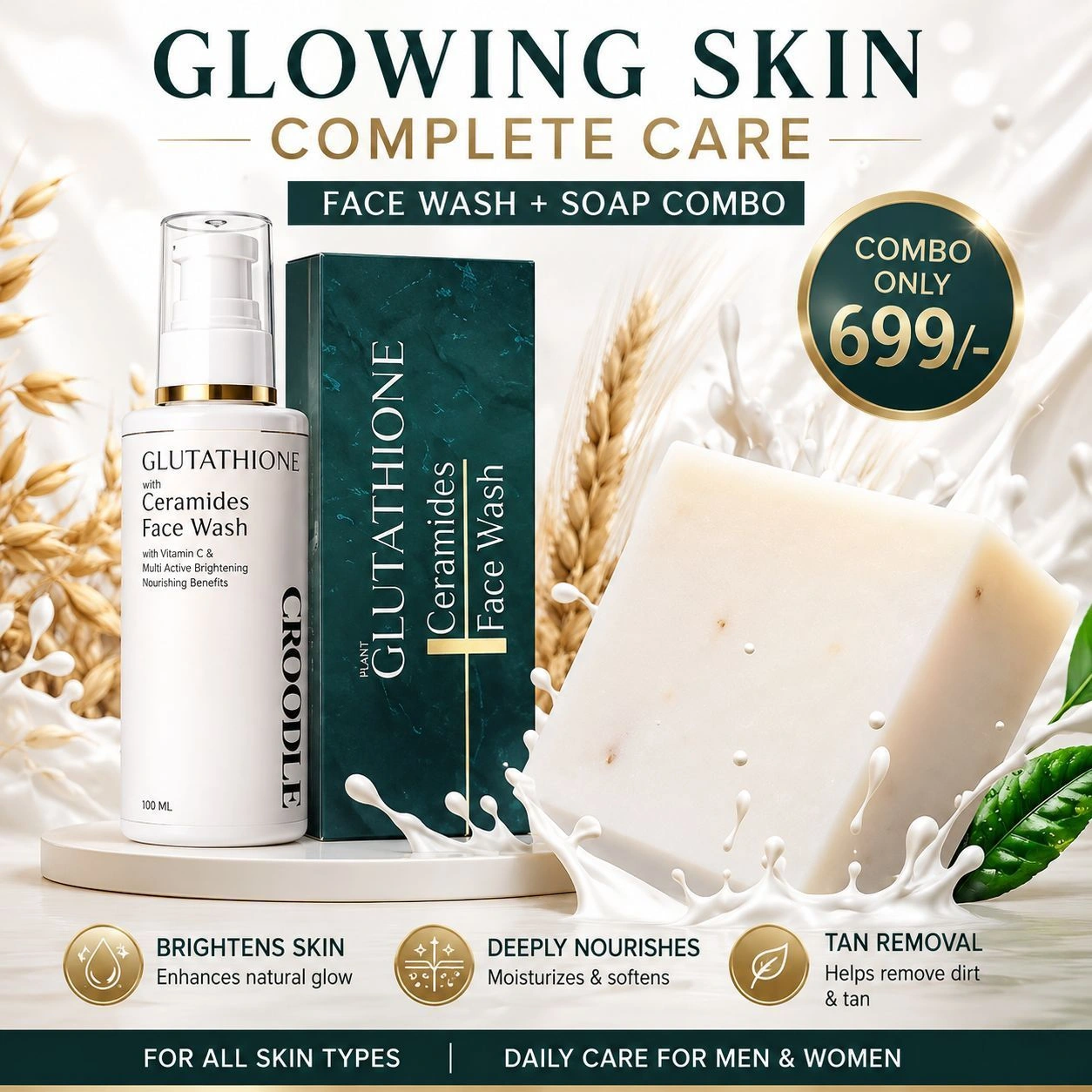 Glutathione ceramides face wash with skin  glowing soap for men skin care 3