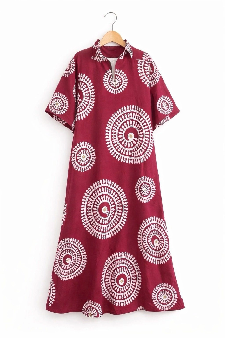 Maroon Mandala Print Modest Maxi Dress
