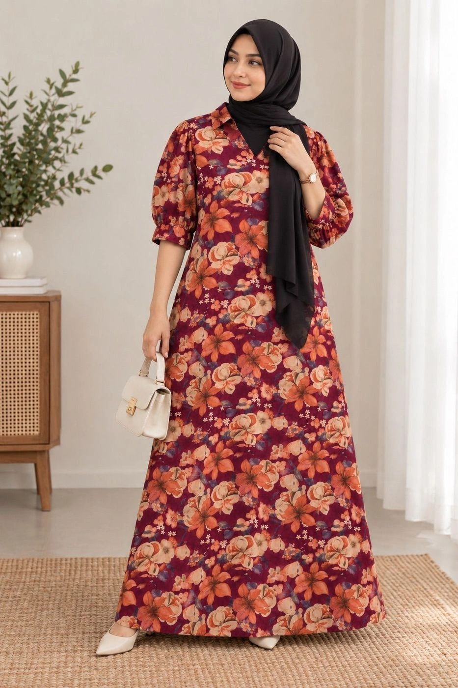 Maroon Floral Maxi Dress 1
