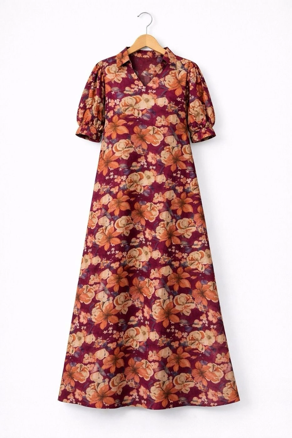 Maroon Floral Maxi Dress 4