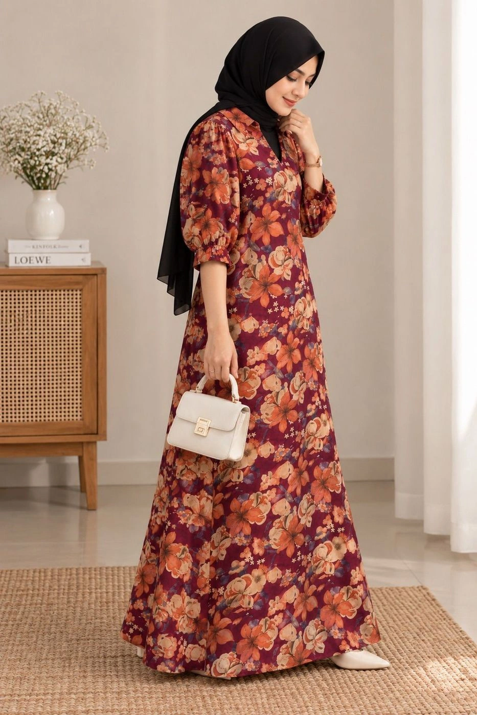 Maroon Floral Maxi Dress 2