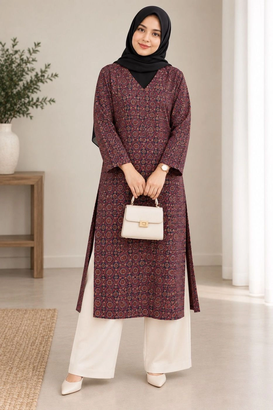 Maroon Ethnic Print High-Slit Kurta 1