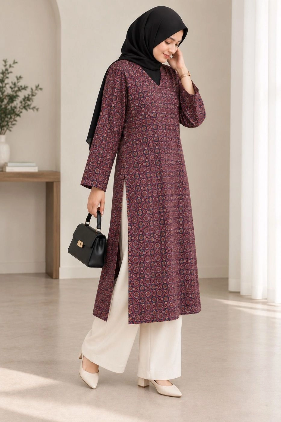 Maroon Ethnic Print High-Slit Kurta 2