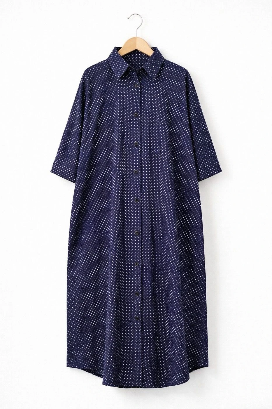 Navy Blue Polka Dot Shirt Dress 4