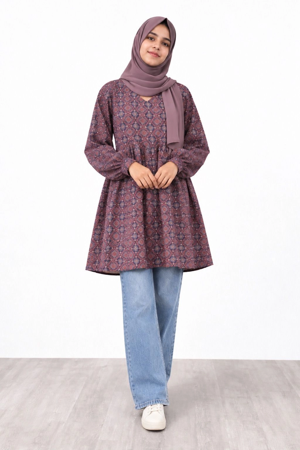 Mauve Mosaic Print Peplum Top