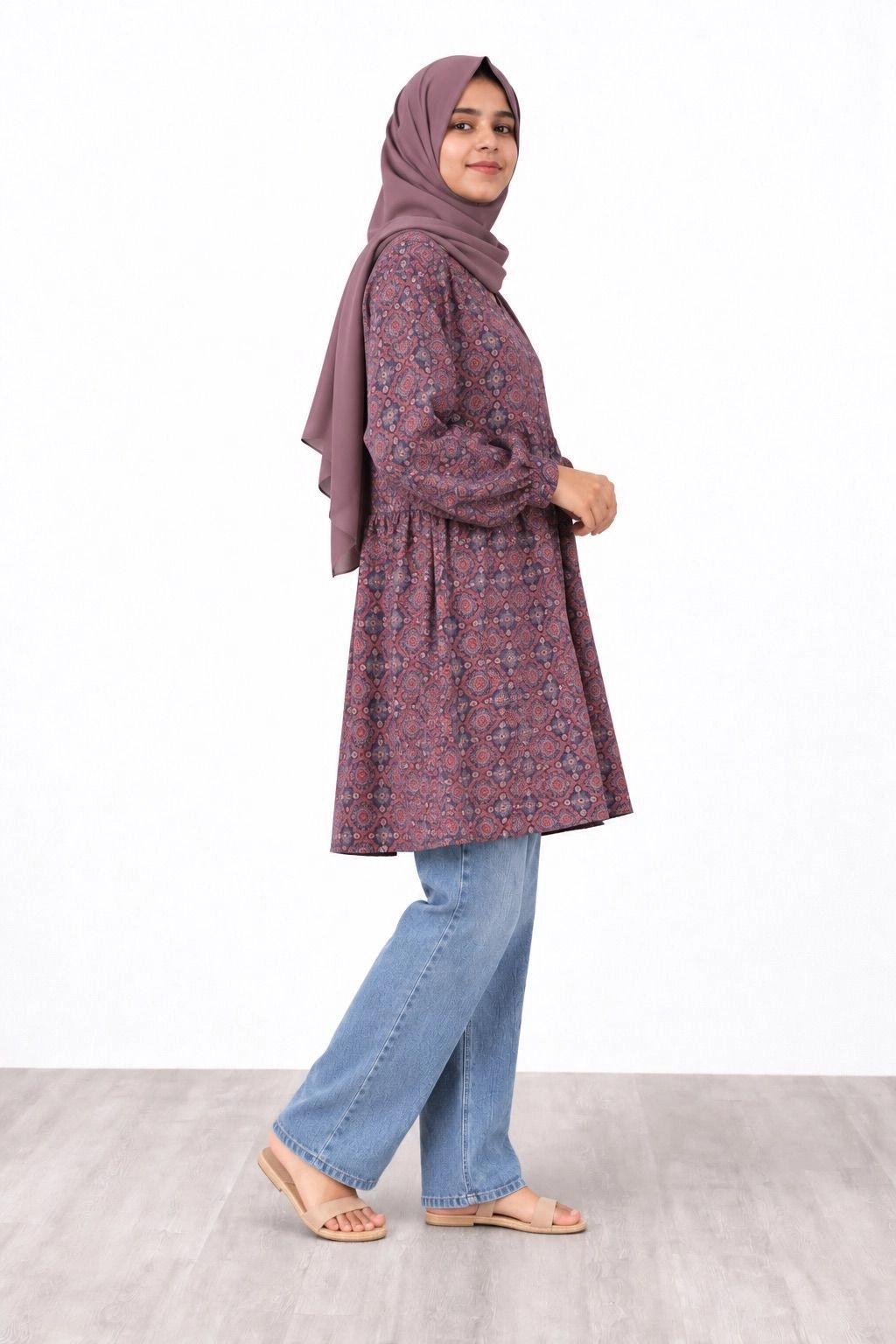 Mauve Mosaic Print Peplum Top