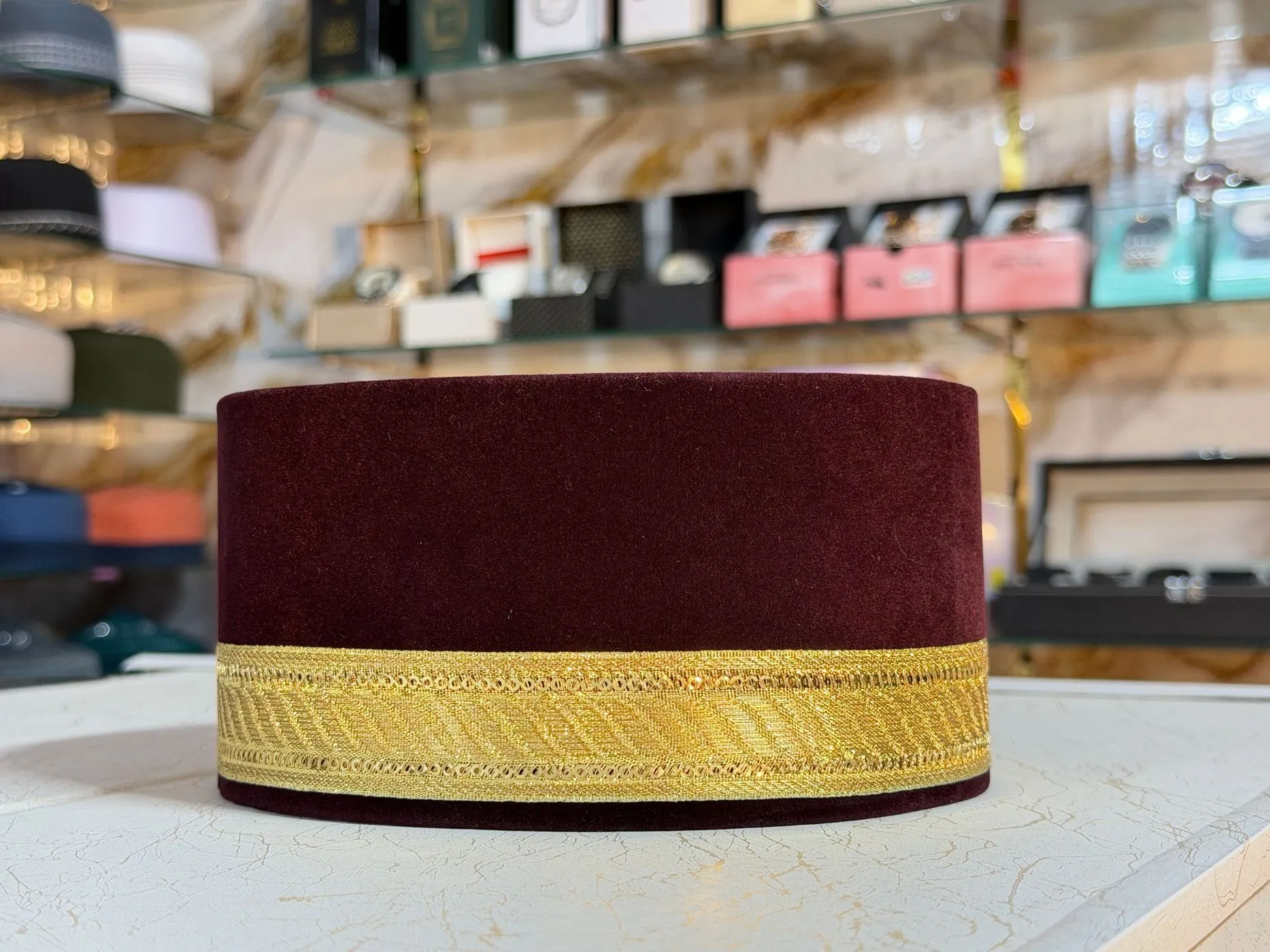 Premium Maroon Velvet Traditional Cap 1