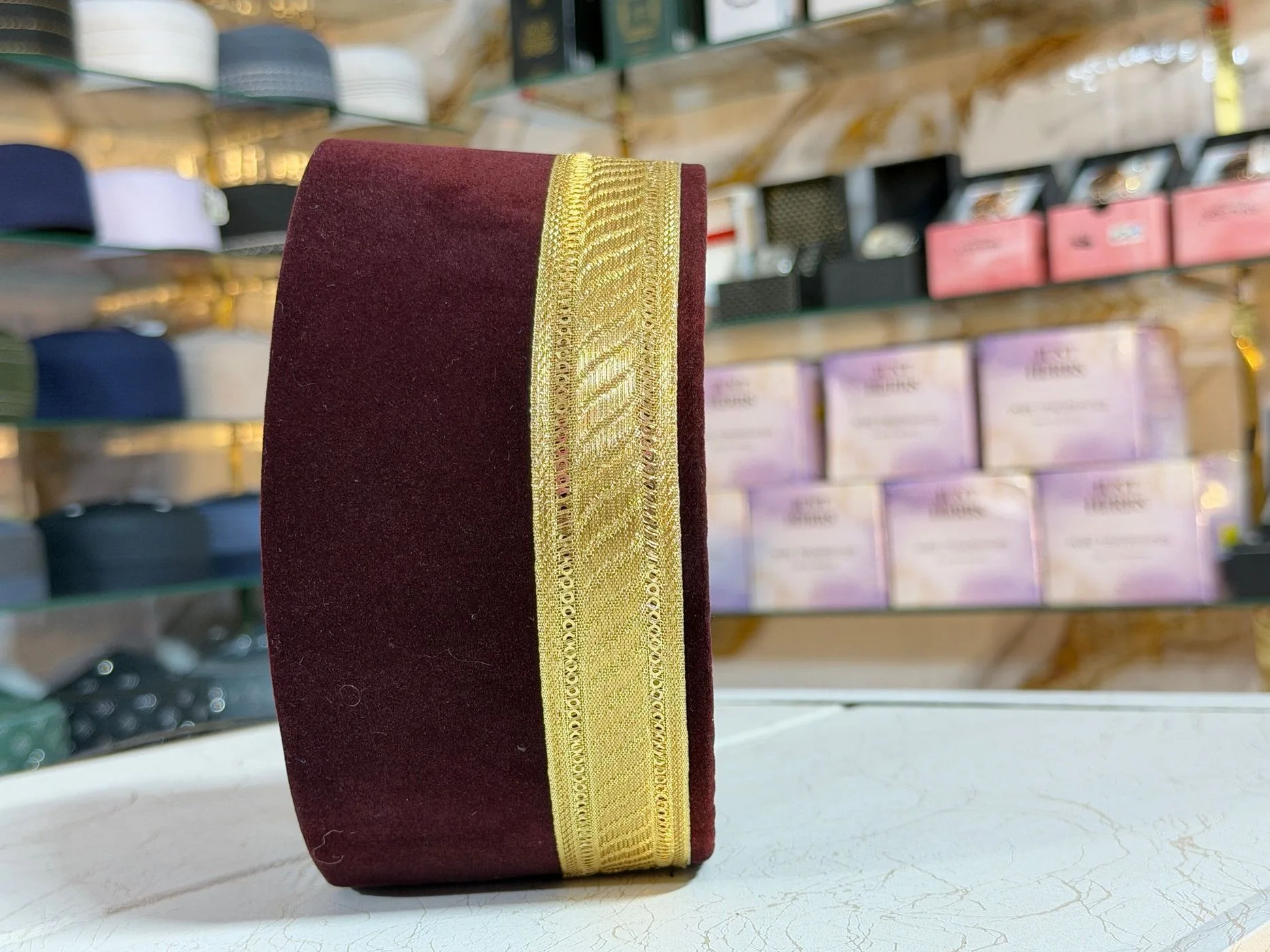 Premium Maroon Velvet Traditional Cap 2