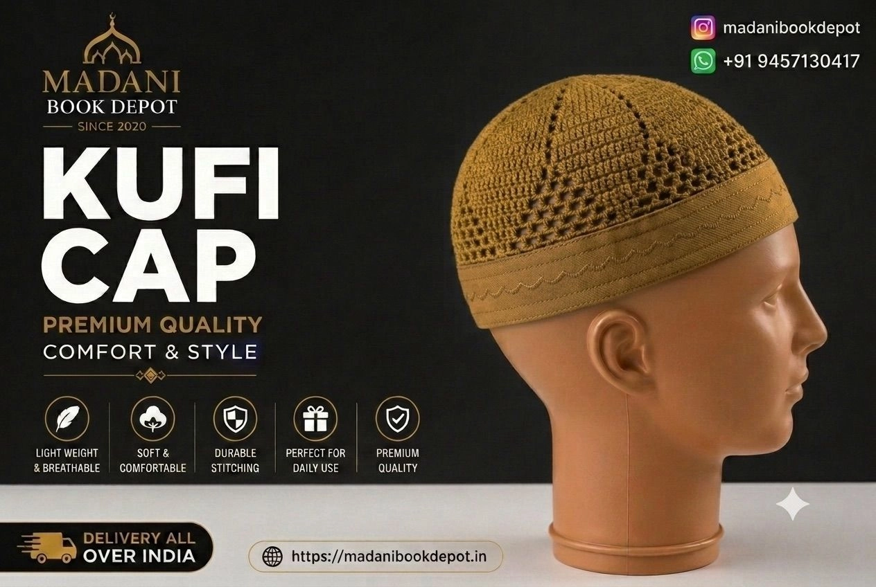Premium Mustard Brown Kufi Cap / Islamic Namaz Topi