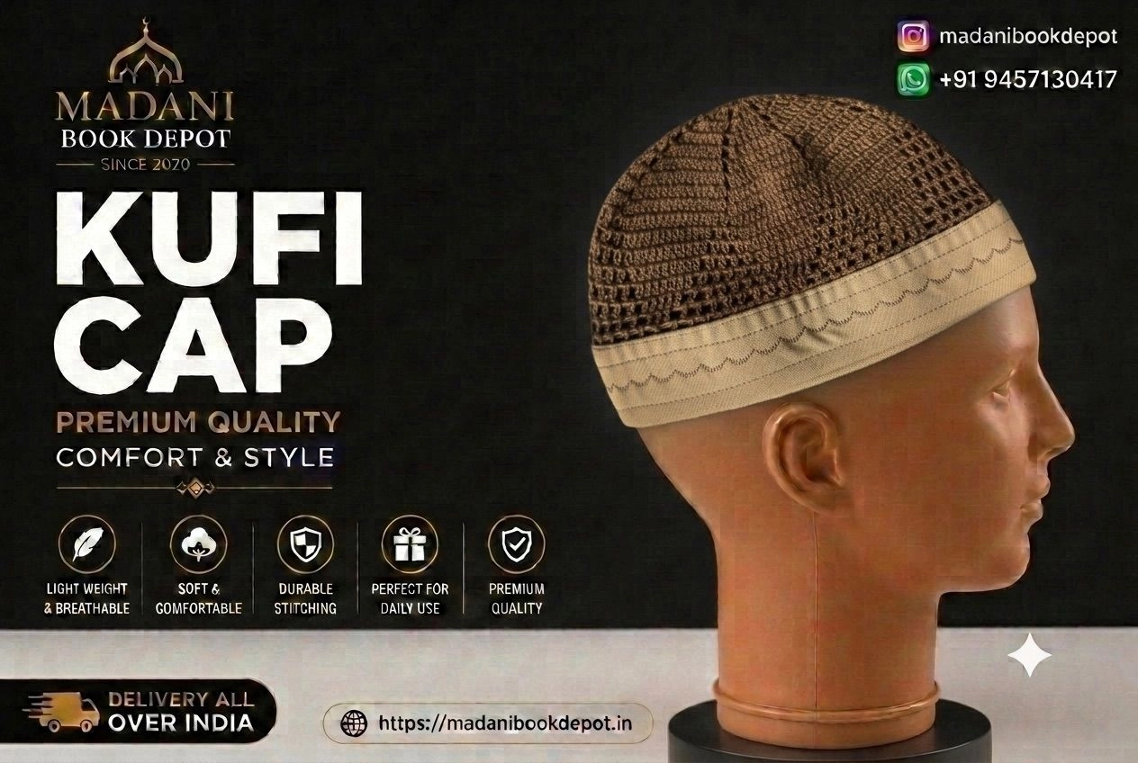 Premium Dark Brown & Beige Border Kufi Cap / Islamic Namaz Topi