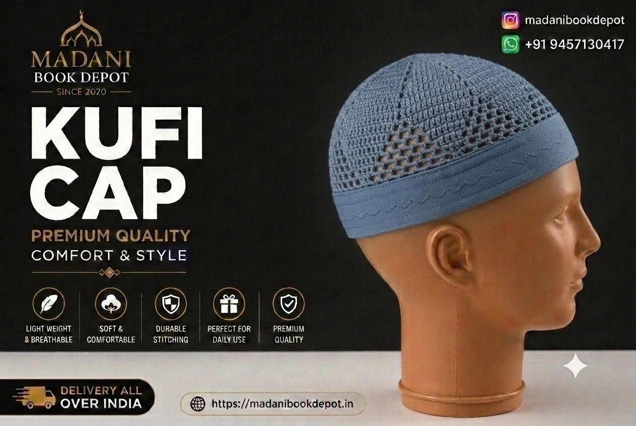 Premium Steel Blue Kufi Cap / Islamic Namaz Topi