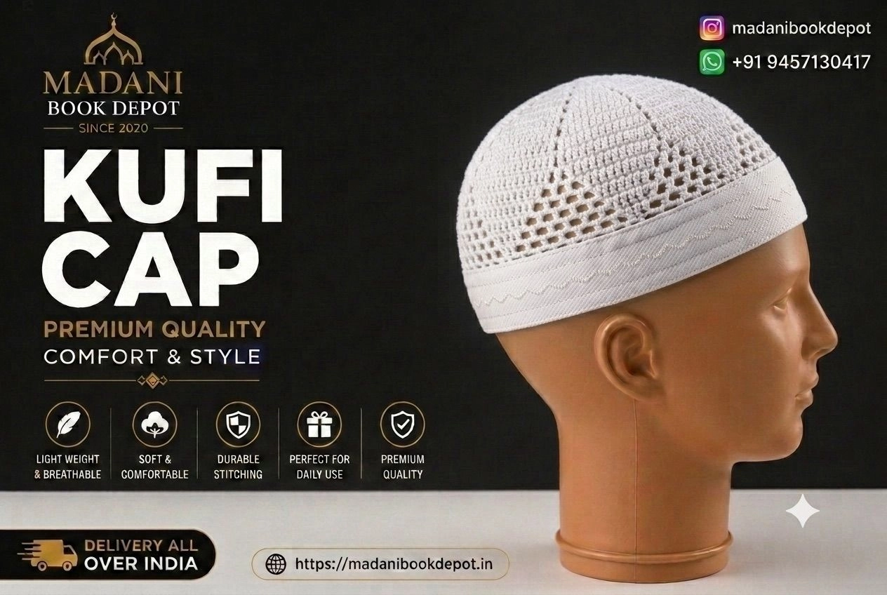 Premium Pure White Kufi Cap / Islamic Namaz Topi