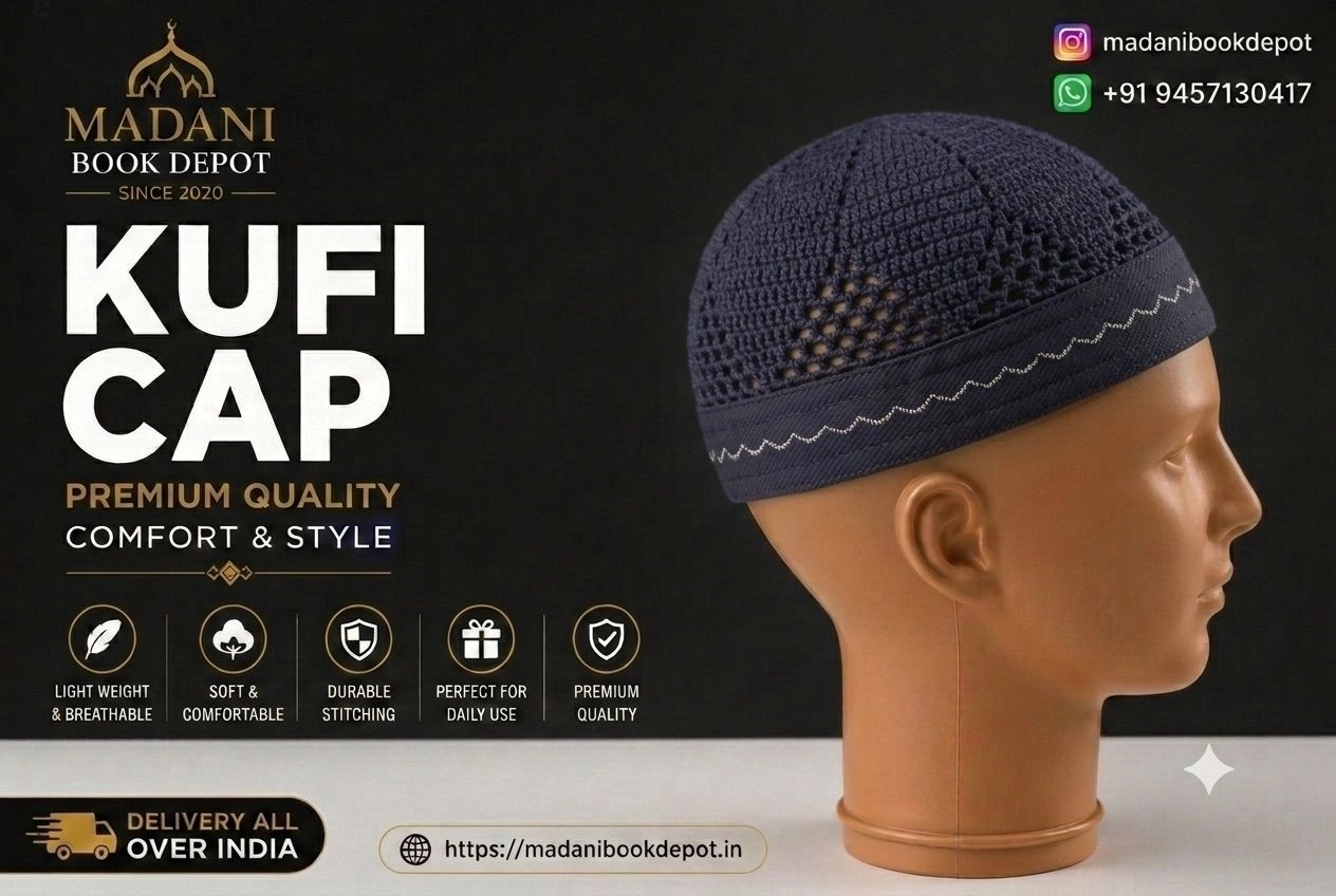 Premium Navy Blue Kufi Cap / Islamic Namaz Topi