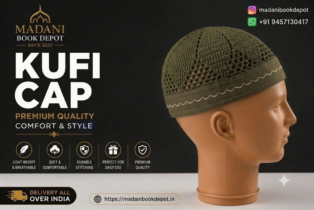 Premium Olive Green Kufi Cap / Islamic Namaz Topi