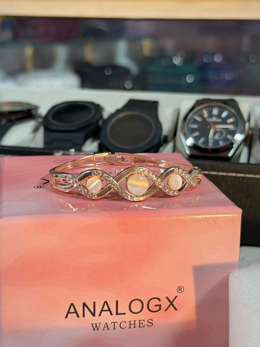 ANALOGX Rose Gold Luxury Floral Dial Watch with Matching Designer Bracelet Combo for Women 3