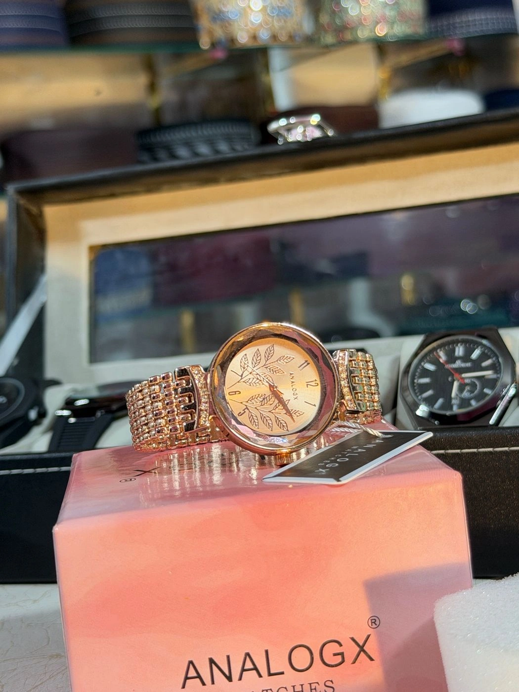 ANALOGX Rose Gold Luxury Floral Dial Watch with Matching Designer Bracelet Combo for Women 4