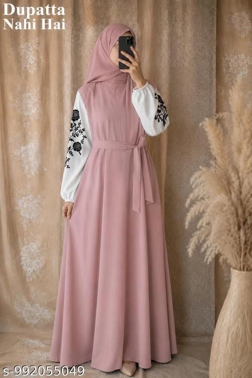 Dusty Pink Embroidery Abaya Gown 1