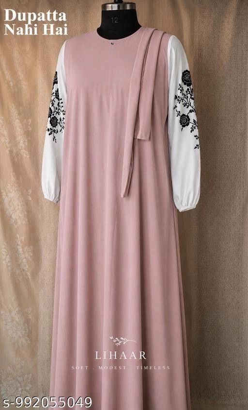 Dusty Pink Embroidery Abaya Gown 2