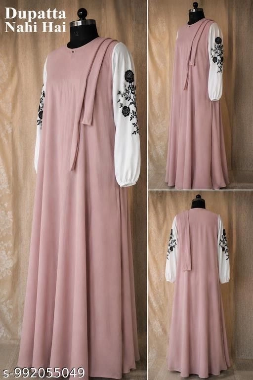 Dusty Pink Embroidery Abaya Gown 3