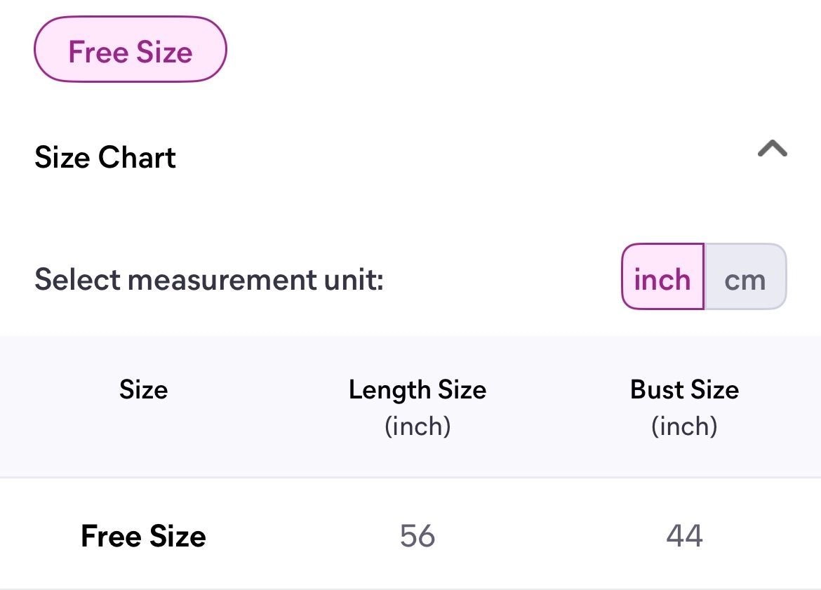 Size chart