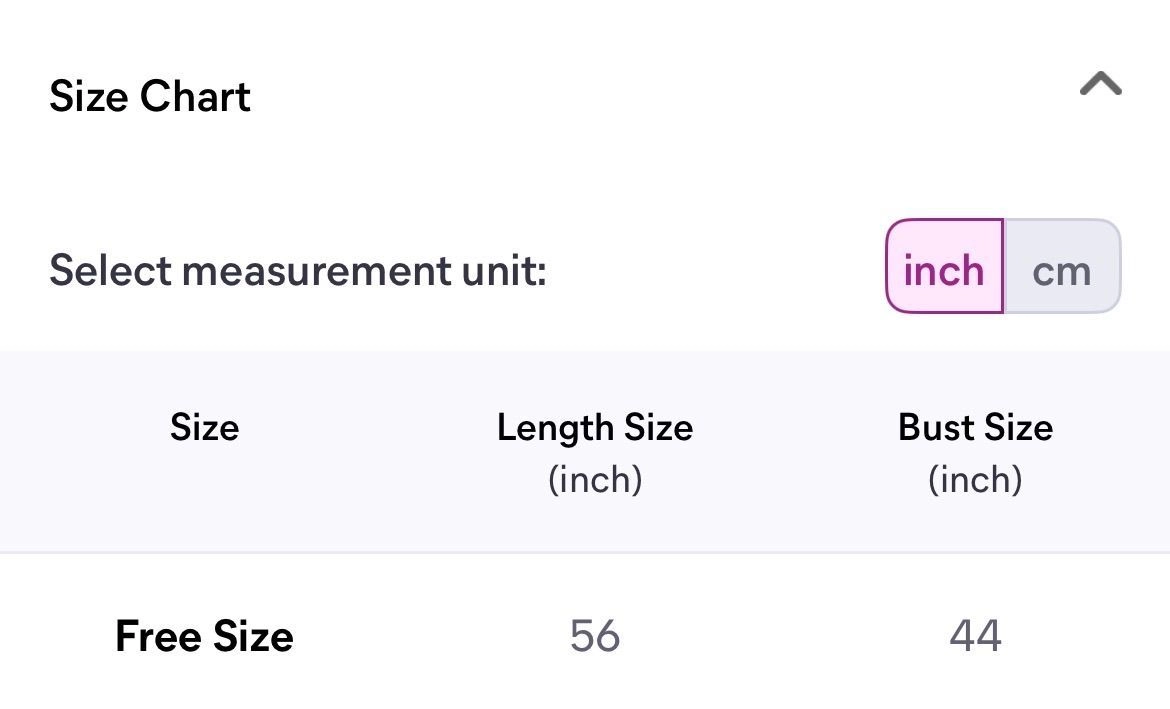 Size chart