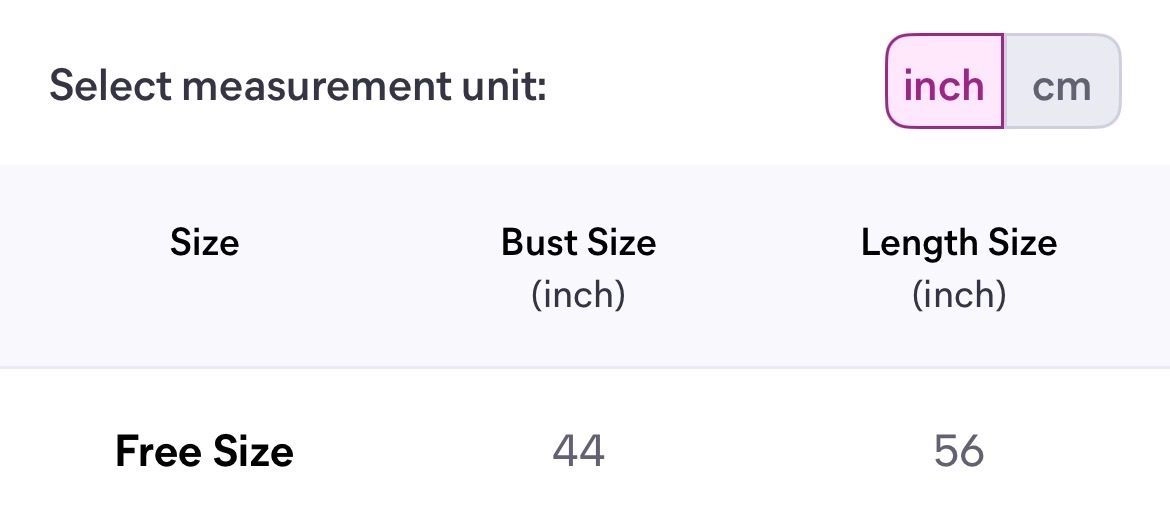 Size chart
