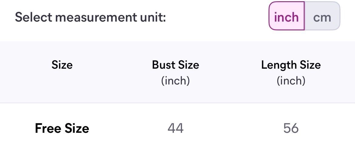 Size chart