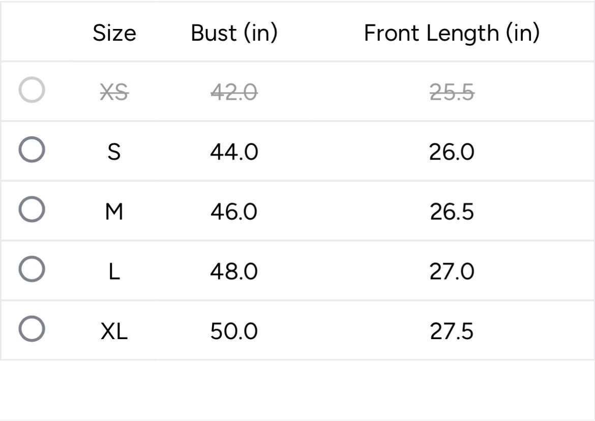 Size chart