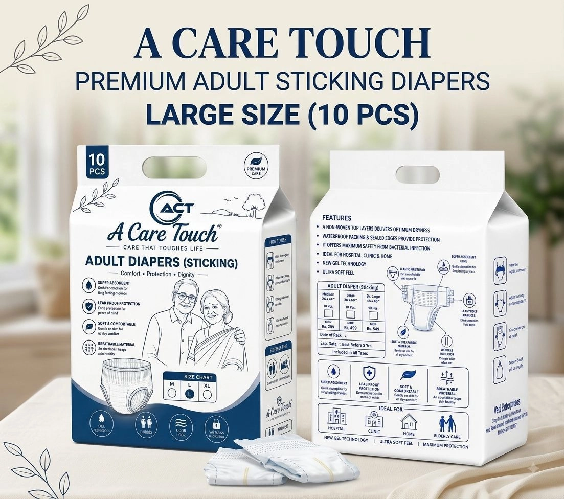A Care Touch Adult Diaper Large – Tape Style, Disposable, Unisex (Pack of 10)