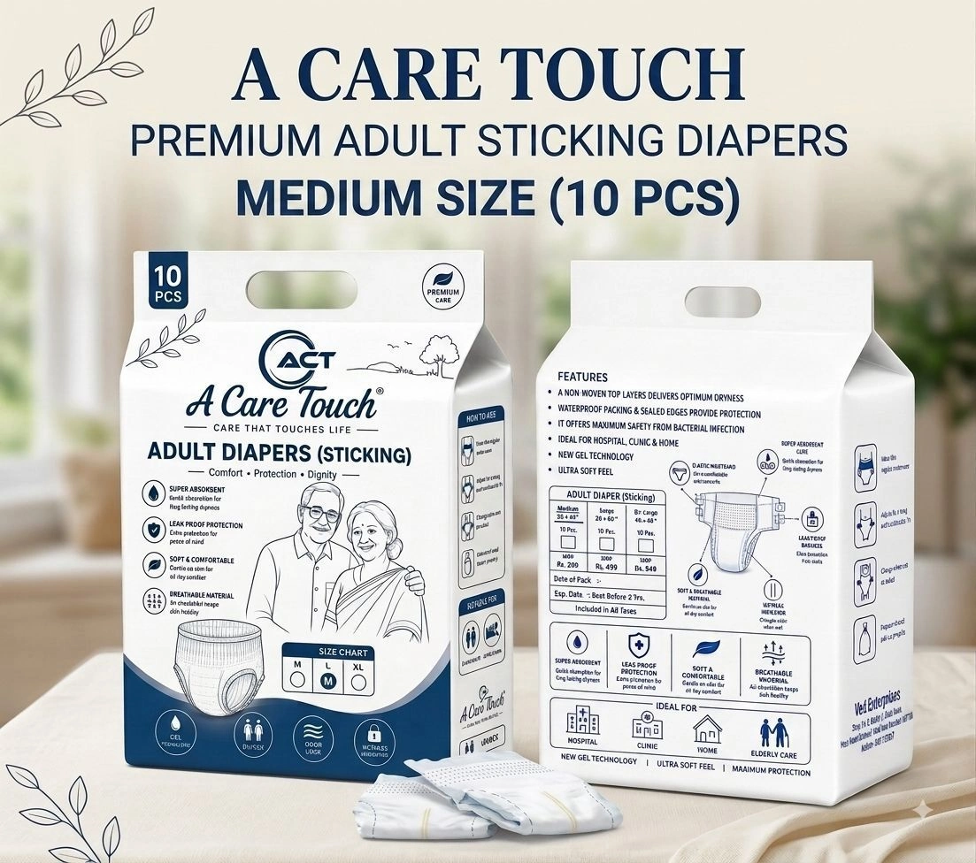 A Care Touch Adult Diaper Medium – Tape Style, Disposable, Unisex (Pack of 10)