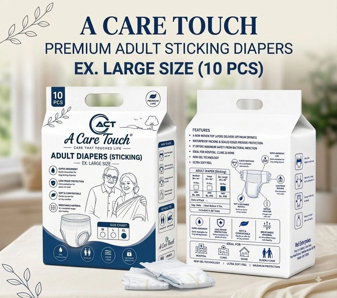A Care Touch Adult Diaper XL – Tape Style, Disposable, Unisex (Pack of 10)