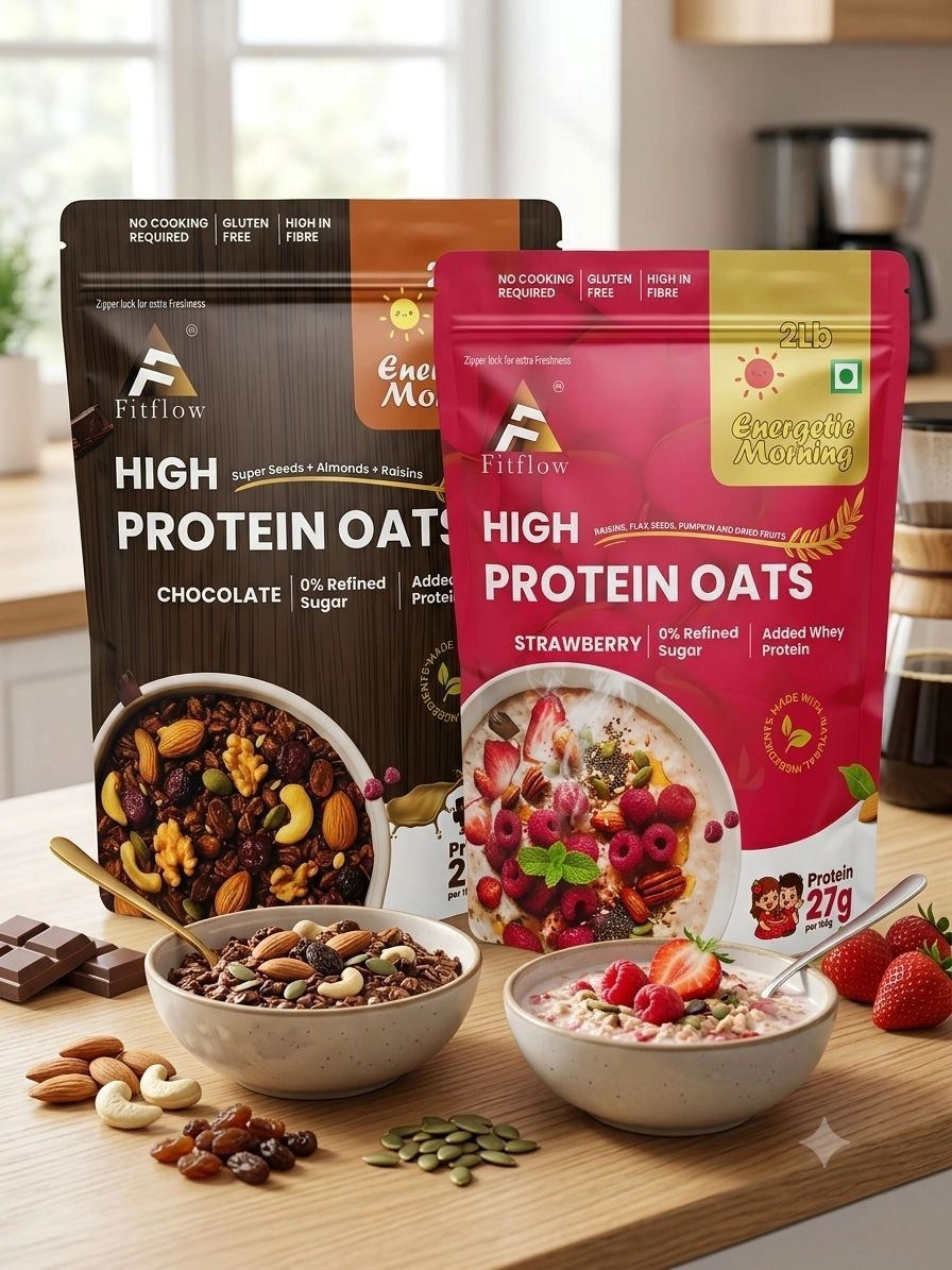 Fitflow High Protein Oats Combo Pack (Chocolate & Strawberry - 2Lb Each) 1